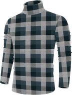 Men’s Classic Plaid Mock Turtleneck Slim Fit Knit Pullover Sweater