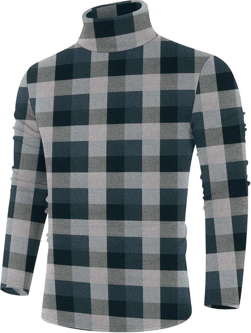 Men’s Classic Plaid Mock Turtleneck Slim Fit Knit Pullover Sweater