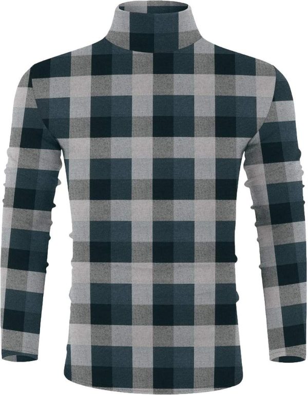 Men’s Classic Plaid Mock Turtleneck Slim Fit Knit Pullover Sweater