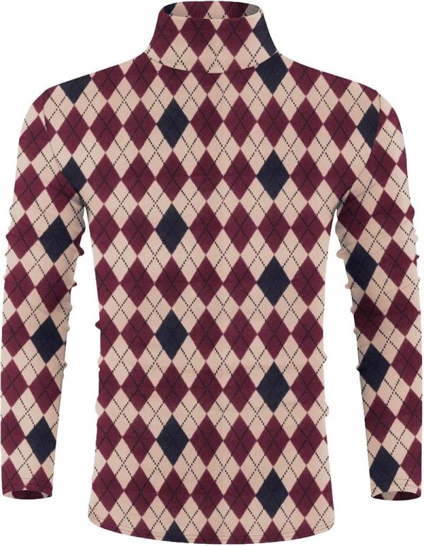 Men’s Plaid Diamond Check Slim Fit Turtleneck Sweater