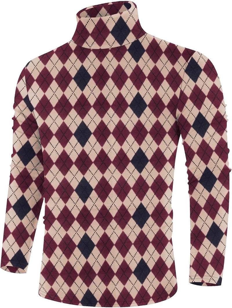 Men’s Plaid Diamond Check Slim Fit Turtleneck Sweater