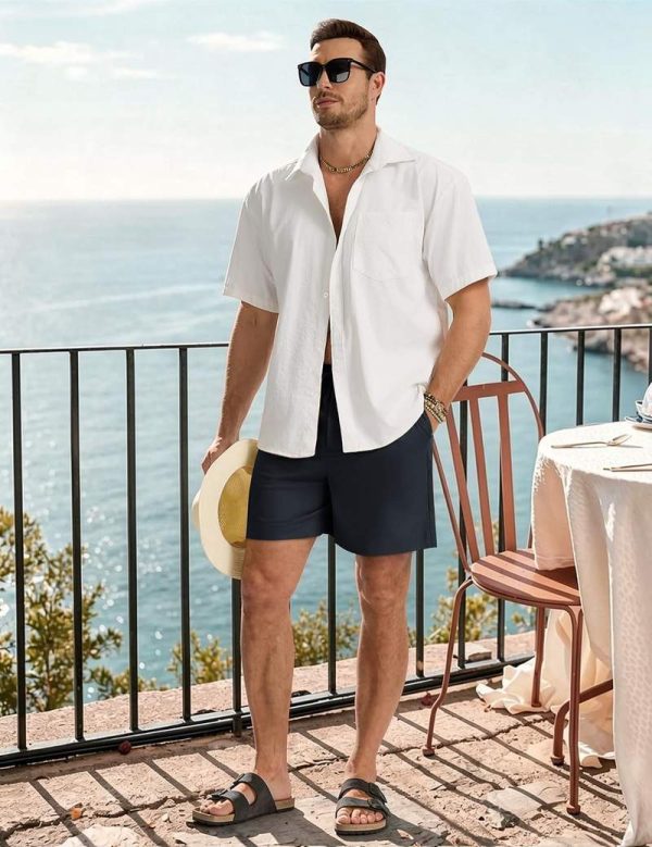 Men’s Linen Blend Flat Front Chino Athletic Shorts