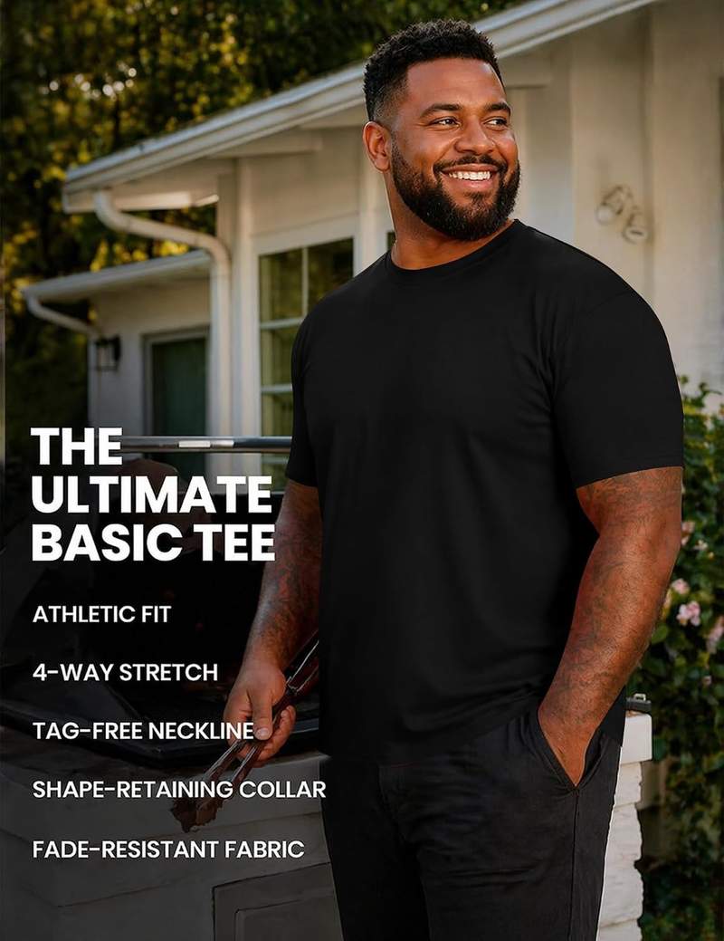 Big and Tall Men’s Short Sleeve Basic Crewneck Cotton T-Shirt